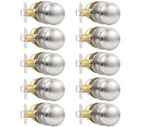 Vesmikit 10 Pack Brushed Nickel Door Knob, Round Interior Door Knobs for Hallway Closet, Non-Locking Passage Door Knobs, Keyless Door Handles for Left/Right Handle Doors