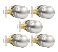Vesmikit 5 Pack Brushed Nickel Door Knob, Round Interior Door Knobs for Hallway Closet, Non-Locking Passage Door Knobs, Keyless Door Handles for Left/Right Handle Doors