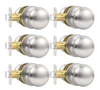 Vesmikit 6 Pack Brushed Nickel Door Knob, Round Interior Door Knobs for Hallway Closet, Non-Locking Passage Door Knobs, Keyless Door Handles for Left/Right Handle Doors