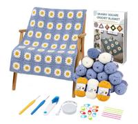 Vesnolia Crochet Blanket Kit, Crochet Kits for Beginners Adults | Daisy Granny Square Blanket Crochet Kit, Handmade Starter Kit with Soft Yarn, Hook Accessories & Step-By-Step Tutorial