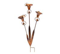 Vesone Garden Stake Decor | Copper Three Calla Lilies Plant Sculpture - 24 Inches Yard Decor with Wind Chime - for Patio Lawn Porch Deck Pathway Landscape Terrace