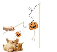 Vesone Halloween Cat Teaser Stick, Cute Cat Teaser Stick Interactive Cat Toy with Bell, Kitten Ghost Skeleton Pumpkin Wooden Cat Stick Toy for Bored Indoor Cats Chasing Exercising