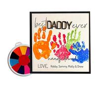 Vesone Personalized Fathers Day Handprint Sign | Best Dad Ever Hands Down Sign Plaques | Wooden Frame Kit for Fathers Day | Handprint Fathers Day For Dad Grandpa Wooden Plaques