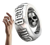 Vesone Till Death Do Us Part Skull Ring | Silver Gothic Ring | Silver Alphabet Wedding Eternity Ring Women Men Gothic Pure Tin Jewelry