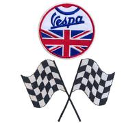Vespa Union Jack with Final Lap Flag Motorsport Biker Rider Clothes Decoration Fun Jeans Jacket Clothing Badge Iron on Sew on Embroidered Patch appliqué