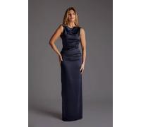 Vesper Women's Draped Satin maxi Dress with Open Back in Navy | Size: 10 Vesper Navy 10