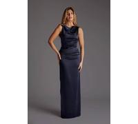 Vesper Women's Draped Satin maxi Dress with Open Back in Navy | Size: 12 Vesper Navy 12