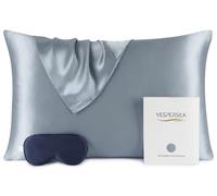 Vespersilk 100% Mulberry Silk Pillowcase & Eye Mask Set for Hair and Skin Health, 19 Momme Grade 6A Organic Silk Both Sides, with Hidden Zipper (Standard 50x75cm, Blue Haze)