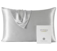 Vespersilk 100% Mulberry Silk Pillowcase for hair and skin, Real Premium 19 Momme, Grade 6A Silk on Both Sides, with Hidden Zipper, 1pc (Standard 50x75cm, Silver Grey)