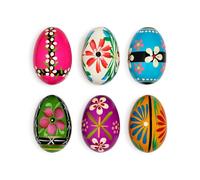 VESPLO Pysanky Hand Painted Polish Wooden Easter Eggs -Traditional Decorative Eggs for Easter, Holiday, Home Decor - Made in EU Poland (Medium) 2,36inch - 6 Units