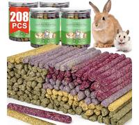 VESPRO 208Pcs Rabbit Chew Sticks, Guinea Pig Toys, Natural Timothy Grass Molar Teeth Stick, Mixing Flowers, Roses, Calendula and Forget Me Not, Small Animals Treats