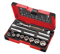 VESSEL 3/8" Swivel Socket Wrench Set - Wood-Compo HRW3005M-SW Non-Slip Handle (16 pcs)
