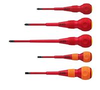 VESSEL Ball Grip VDE Screwdriver (Insulated) Pozidrive/Flat, Set of 5 pcs
