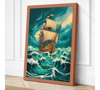 Vessel in Stormy Seas Canvas Wall Art Print 18x12 Inch (46 x 30 cm)