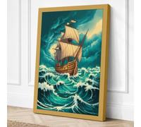 Vessel in Stormy Seas Canvas Wall Art Print 24x16 Inch (61 x 41 cm)