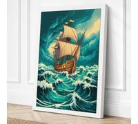 Vessel in Stormy Seas Canvas Wall Art Print 24x16 Inch (61 x 41 cm)