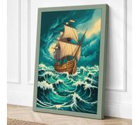 Vessel in Stormy Seas Canvas Wall Art Print 24x16 Inch (61 x 41 cm)