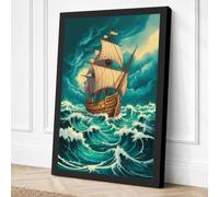 Vessel in Stormy Seas Canvas Wall Art Print 24x16 Inch (61 x 41 cm)