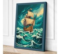 Vessel in Stormy Seas Canvas Wall Art Print 30x20 Inch (76 x 51 cm)