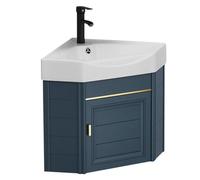 Vessel Sink Bathroom Basin Corner Mounted 15 Inch Vanity Wash Hand Sink Combo with Hot and Cold Water Faucet for Space-Saving Solutions