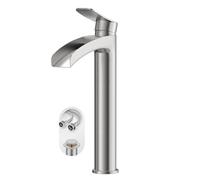 Vessel Sink Bathroom Faucet Brushed Nickel Single Handle 1 Hole by Phiestina, Waterfall Bathroom Faucet with Pop Up Drain and Water Supply Lines, NS-SF01-BN-V