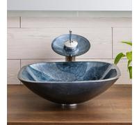 Vessel Sink Bathroom Sinks Tempered Glass Art Basin, Oval Bowl Above Counter with Faucet and Pop-Up Drain Combo, Countertop Bowl Basin for Lavatory(B)