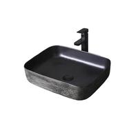 Vessel Sink Black Art Above Counter Basin Balcony Wash Basin Large Size Ceramic Sink with Drain and Faucet for Lavatory Vanity Cabinet