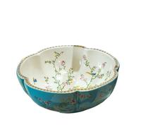 Vessel Sink Blue Color Flower and Bird Design Jingdezhen Flower Shape Ceramic Countertop Art Wash Basin for Bathroom,1 Sink Only,Size/Dimensions:H14.5cmxW41.5cm