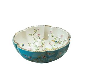 Vessel Sink Blue Color Flower and Bird Design Jingdezhen Flower Shape Ceramic Countertop Art Wash Basin for Bathroom,1 Sink Only,Size/Dimensions:H14.5cmxW41.5cm