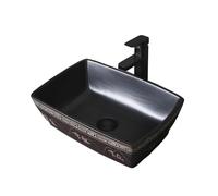 Vessel Sink Ceramic Bathroom Sink, Black 47 * 32 * 15cm Above Counter Vessel with Faucet and Drain Set, Rectangle