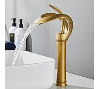 Vessel Sink Faucet, Bathroom Faucets for Sink 1 Hole, Waterfall Bathroom Faucet, Tall Single Handle Basin Mixer Tap, Waterfall Spout Lavatory Vanity Sink Faucet, Brass Faucet for Bathroom Sink,Gold