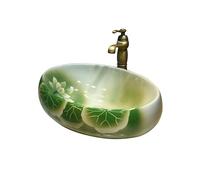 Vessel Sink Vanity Ceramic Oval Square Washbasin Lotus Hand-Painted Antique Bathroom Countertop Basin with Accessories Small Bowl,