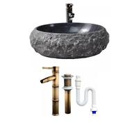 Vessel Sinks Household Retro Marble Washbasin Outdoor Balcony Stone Above Counter Basin Bathroom Wash Bathroom Bowl Sink(B)