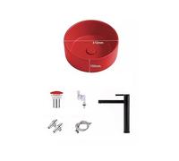 Vessel Sinks Nordic Creative Red Table Basin Round Ceramic Washbasin Balcony Bathroom Small Size Single Bathroom Bowl Sink(B)
