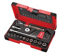 VESSEL Swivel Socket Wrench Set 1/4" (6.35mm) - Wood-Compo HRW2004M-SW Non-Slip Handle (21 pcs)