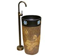 Vessel SXSLTSA Ceramic Handmade Pedestal SXSLTSA, One Piece with Drain Installation Hole, for Bathroom, Balcony,E,42x42x83cm,I-42x42x83cm