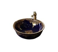 Vessel Vanity Sink Bathroom Round Retro Light Luxury Wash Basin Ceramic Countertop Art Sink, 40 * 40cm Modern Countertop
