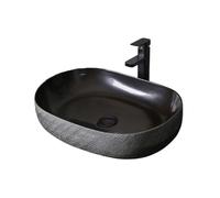 Vessel Vanity Sink Ceramic Bathroom Sink Black Art Above Counter Basin Balcony Wash with Drain and Faucet Modern Countertop