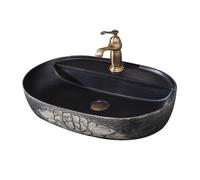Vessel Vanity Sink Hand-Carved Lotus Antique Above Counter Basin Large Oval Ceramic Bathroom Sink Balcony Wash Modern Countertop