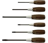 VESSEL Wood-Compo Non-Slip Handle Screwdriver Made in Japan by VESSEL (6PCS Set 3006CS)