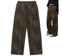 VessEn Tan Leopard Jeans,Women Mens Y2K Leopard Vintage Narrow Wide Leg Leopard Print Baggy Print Y2K Jeans,Denim Pants Female Oversize Wide Leg Trousers Street Wear Hip Hop Vintage Loose Casual