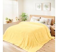 Vessia Flannel Fleece Queen Blanket for Queen Bed, 300GSM Striped 90x90 inch Light Yellow Blanket for Adults and Kids, Super Soft Warm Cozy Lightweight Ribbed Pale Yellow Decor for All-Season