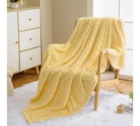 Vessia Flannel Fleece Throw Blanket, 3D Jacquard Light Yellow Fuzzy and Warm Blanket for Couch,Sofa,Bed,Chair, 300GSM Soft Touch Cozy Throw for All-Season Home Decor(50x40inch)