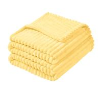 Vessia Flannel Fleece Twin Blanket for Couch,Sofa,Bed, 300GSM Striped 60x80 inch Light Yellow Blanket for Adults and Kids, Super Soft Warm Cozy Lightweight Ribbed Pale Yellow Decor for All-Season