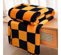 Vessia Twin Size Blanket Checkerboard Black and Orange(60x80inch), Orange Chessboard Flannel Blanket for Couch,Bed,Sofa, 300GSM Soft Cozy Comfy Warm Checkered Halloween Decor for All Season