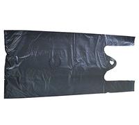 VEST CARRIER BAGS STRONG RESISTENT BLACK WHITE & BLUE SHOPPING TAKEAWAY BAGS (100, BLACK)