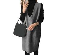 Vest Dress Solid Color Sleeveless Autumn Winter Elegant Warm Long Waistcoat for Parties