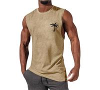 Vest for Men Athletic Workout Sleeveless Oversized Fashion Tops Printed Beach Cruise Casual Stylish Summer Tank Tops Khaki