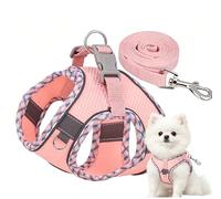 Vest Style Pet Harness Reflective Breathable Leash for Small to Medium Dogs and Cats Soft No Pull Adjustable Step in Mesh Harness Vest Set Easy to Put On for Puppy Small Medium Dogs Cats
