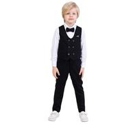 Vest Suit for Boys | 4-Piece Flexible Comfortable Lycra Fabric Set Shirt, Pants, Vest, and Bow Tie | with Spandex Party and Formal Wear for Boys Aged 1-13 Years